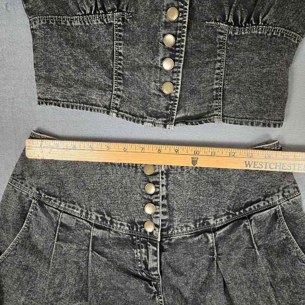 Free‎ People Twice As Nice Summer Top & Shorts Set Womens 8 Denim Black